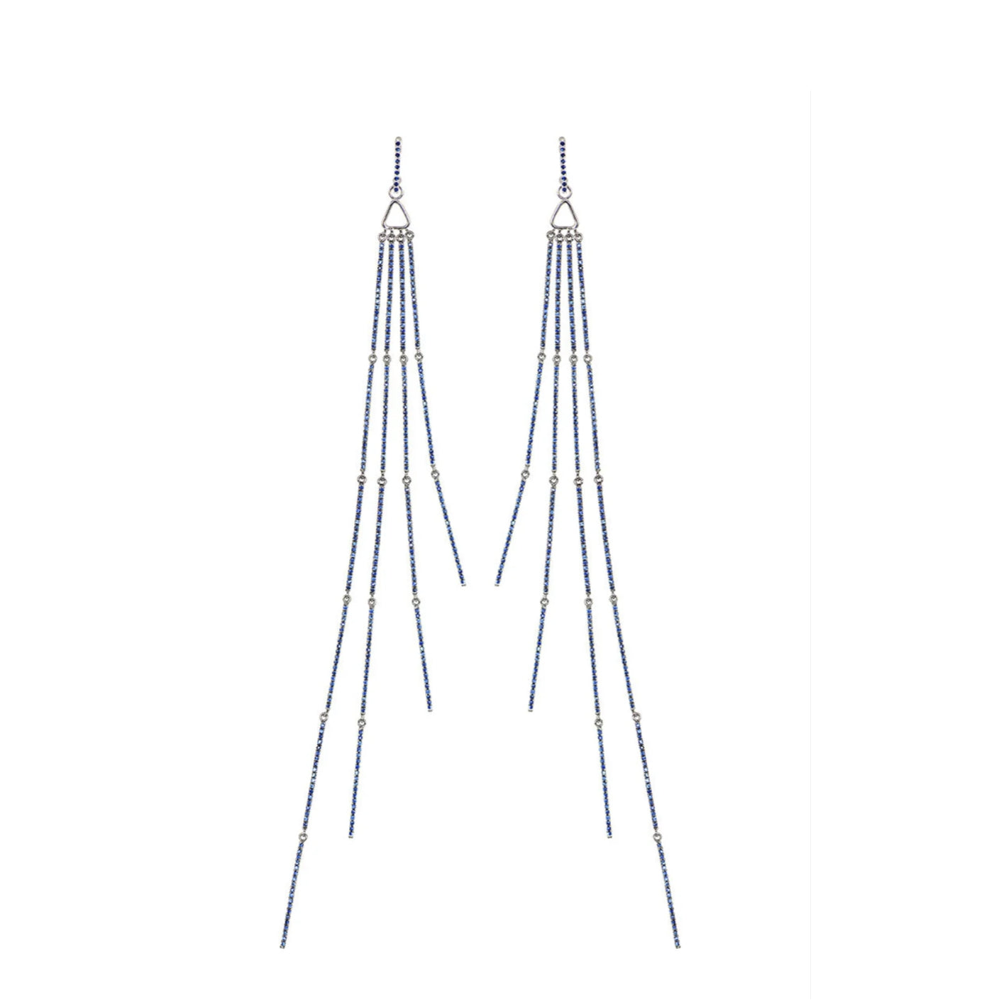 Rhodiumed White Gold with Blue Sapphire Earrings from Link Collection
