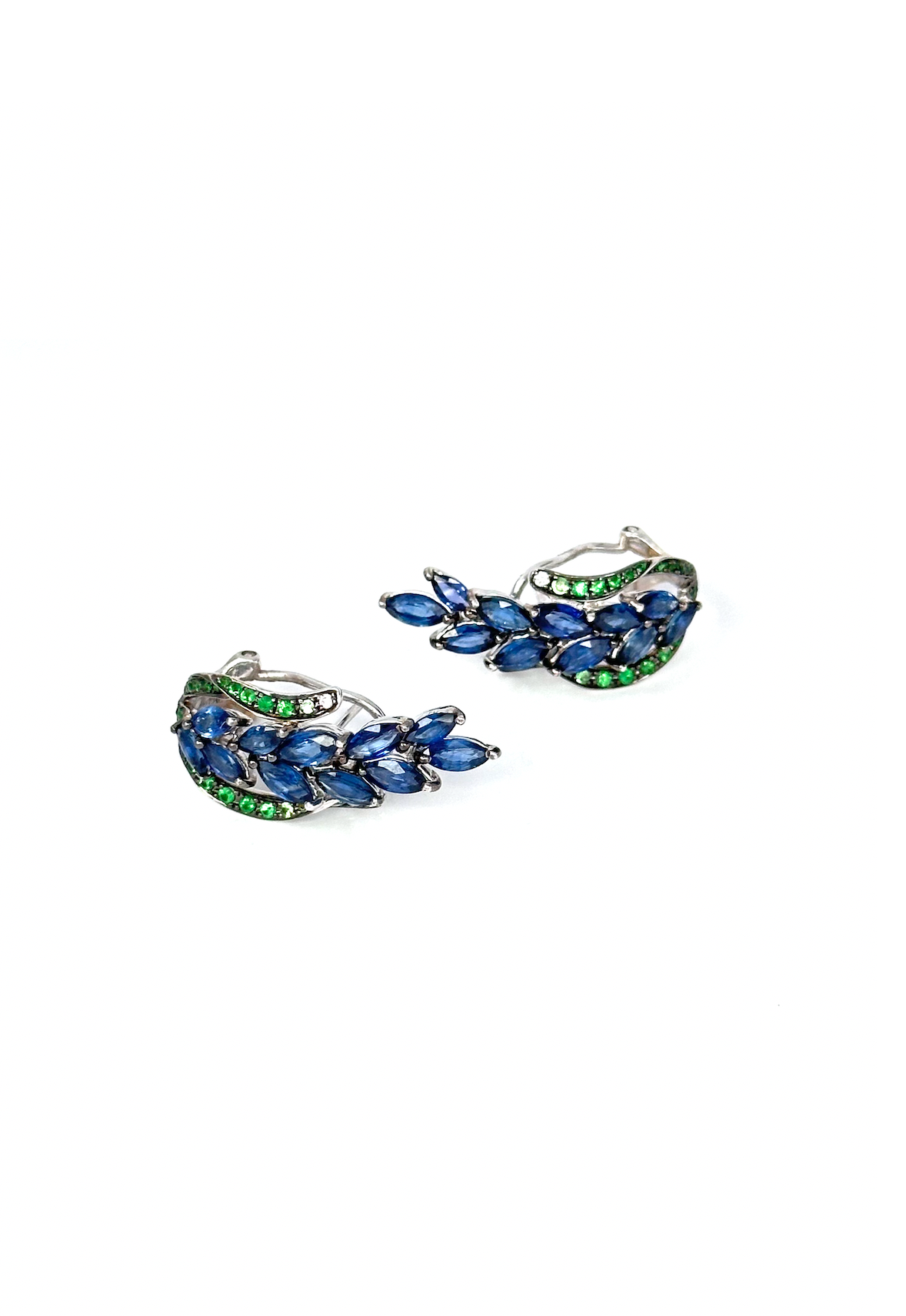 White Gold with Blue Sapphire and Green Garnet Earrings