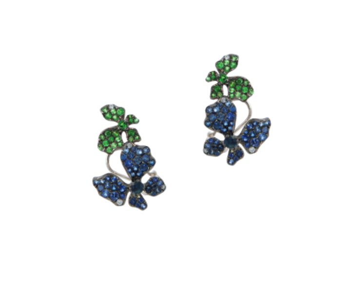 White Gold With White Diamond, Blue sapphire and Green Garnet Earrings