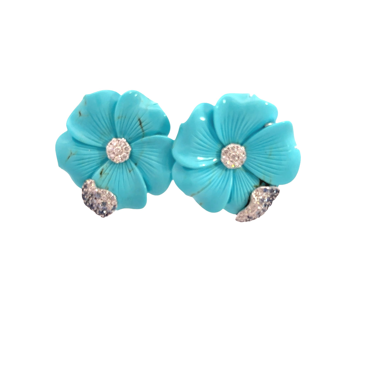 White Gold with White Diamond, Turquoise and Blue Sapphire from Flower Collection