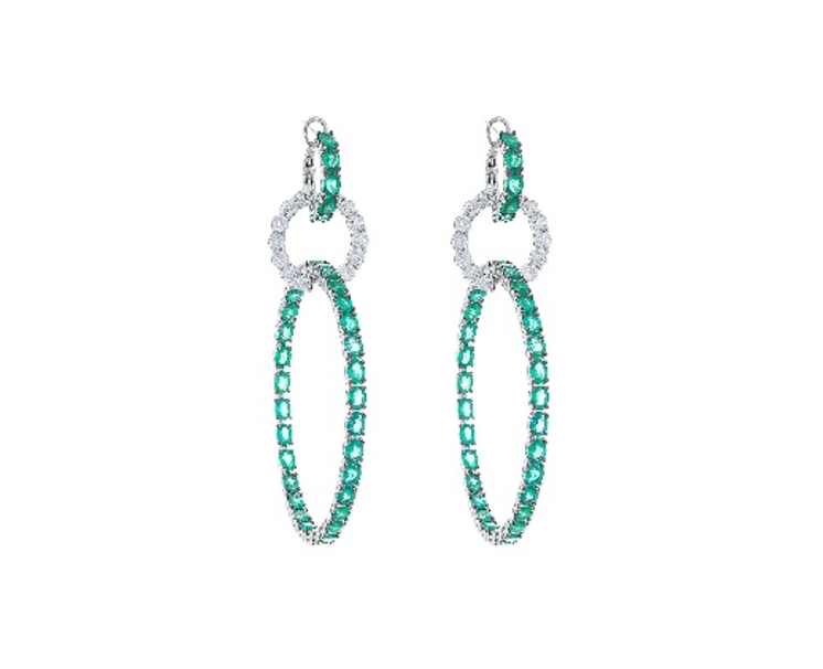 White Gold with White Diamond and Emerald Earrings from Hoops Collection