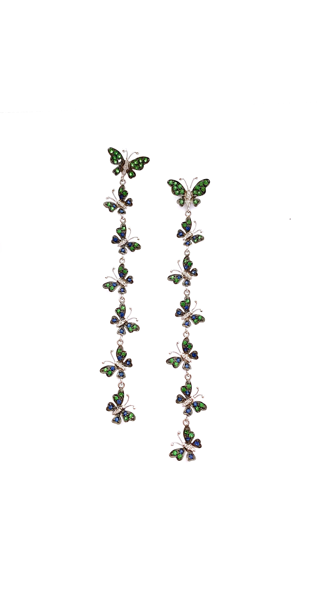 White Gold with White Diamond, Blue Sapphire and Green Garnet Earrings from Butterflies Collection