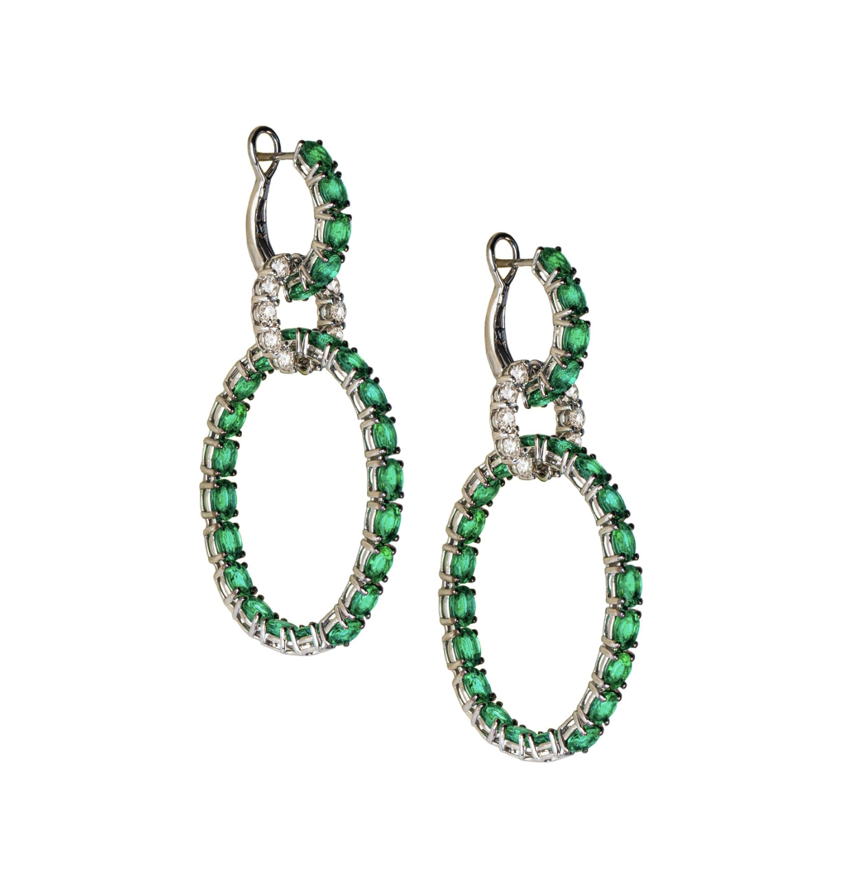 White Gold with Emerald and White Diamond Earring from Hoops Collection