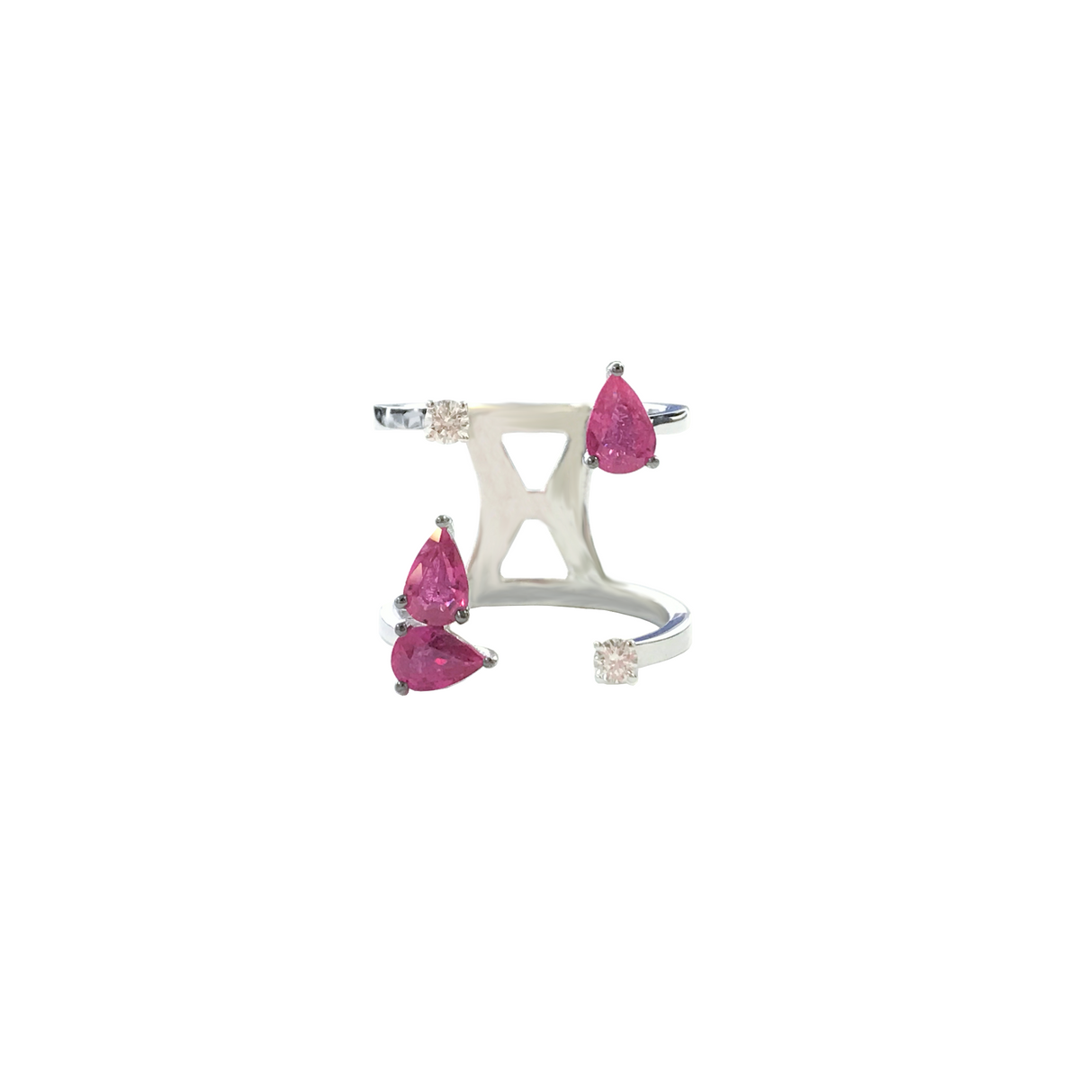 White Gold with White Diamond and Ruby Ring from Terri Collection