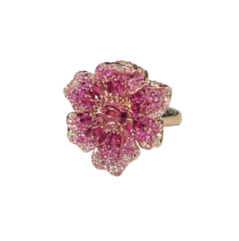 Rose Gold with White Diamond & Ruby & Turmaline & Pink Sapphire Ring from Flower Collection