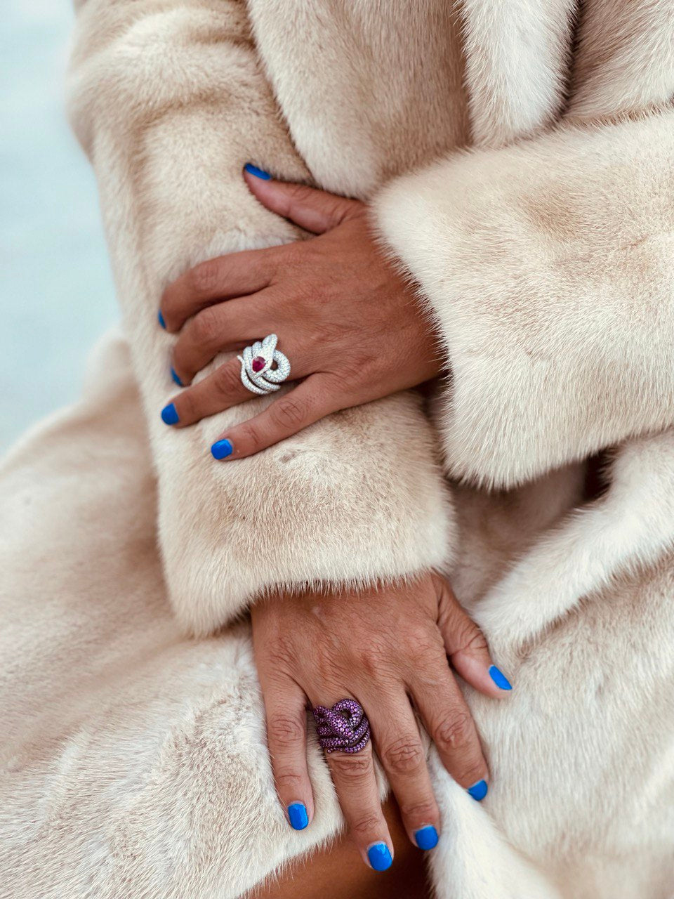 White Gold with White Diamond and Ruby Ring from Snake Collection