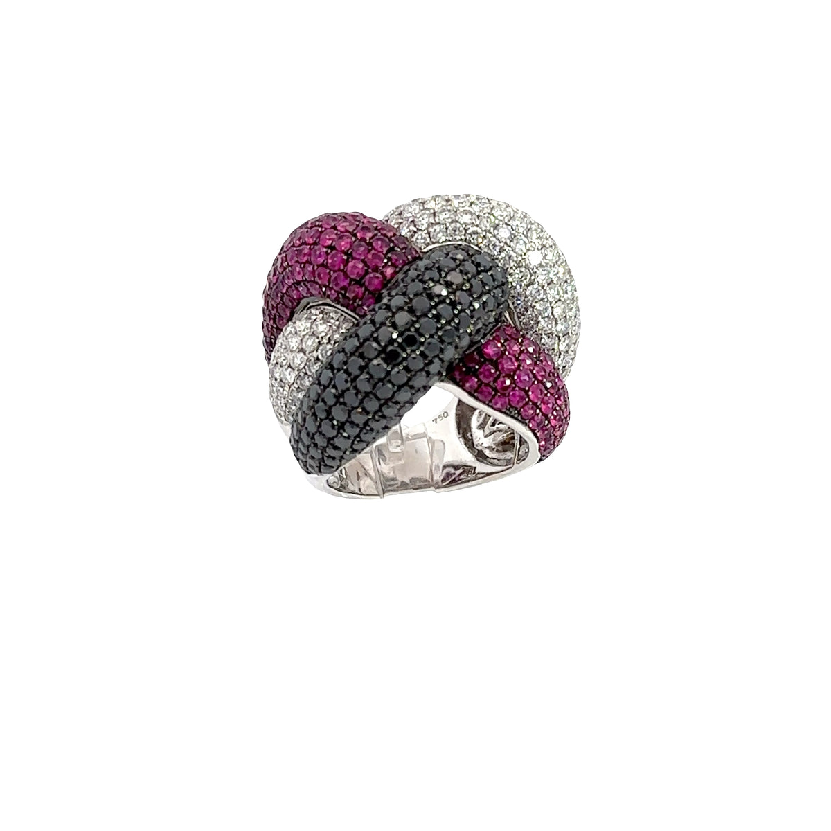White Gold with White and Black Diamond and Pink Sapphire Ring