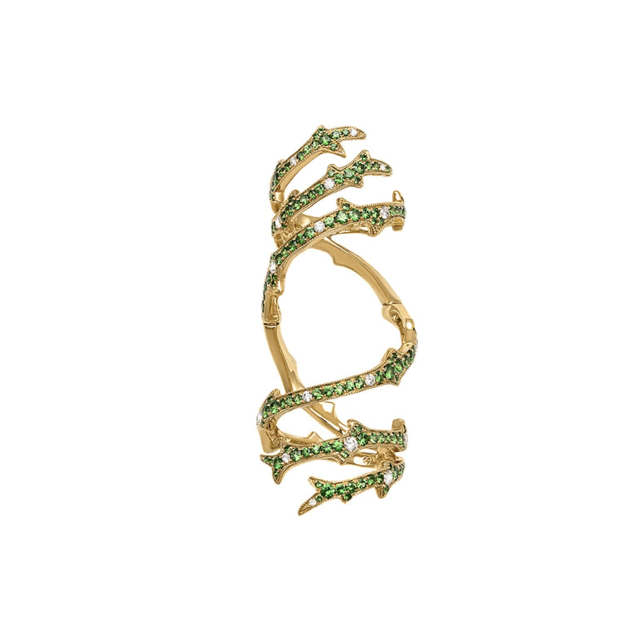 Yellow Gold with Green Garnet and White Diamond Ring from Festival Collection