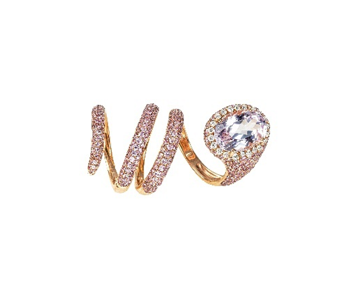 Rose Gold with White Diamond, Pink Sapphire and Kunzite Ring