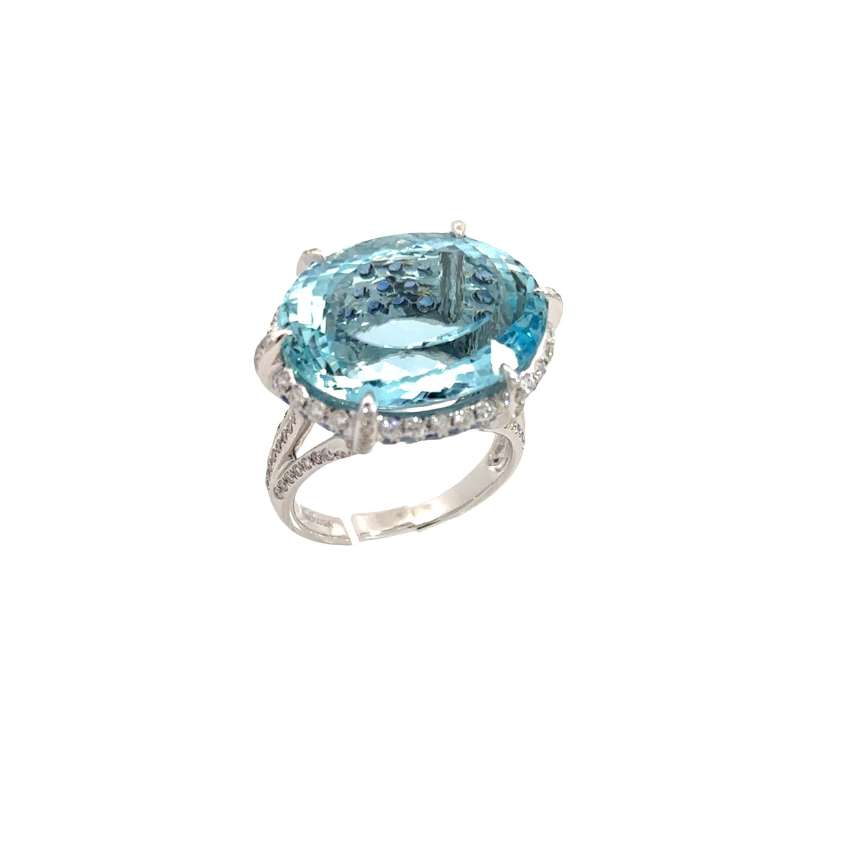 Whit Gold with White Diamond, Blue Sapphire and Aquamarine Ring