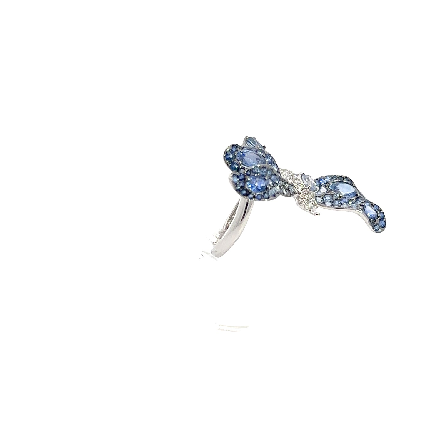 White Gold with White Diamonds & Blue Sapphire Ring from Dragonfly Collection