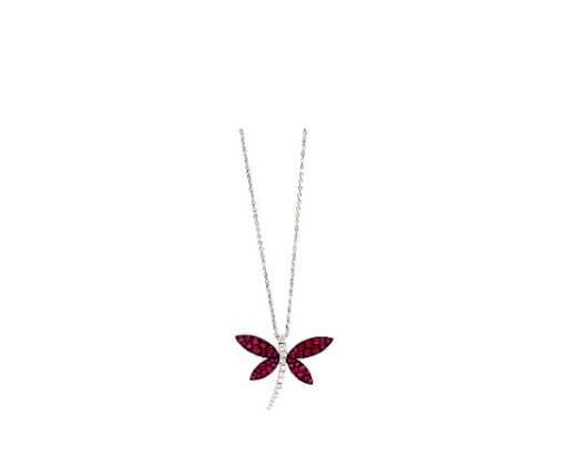 White Gold with White Diamond and Ruby Necklace from Dragonfly Collection