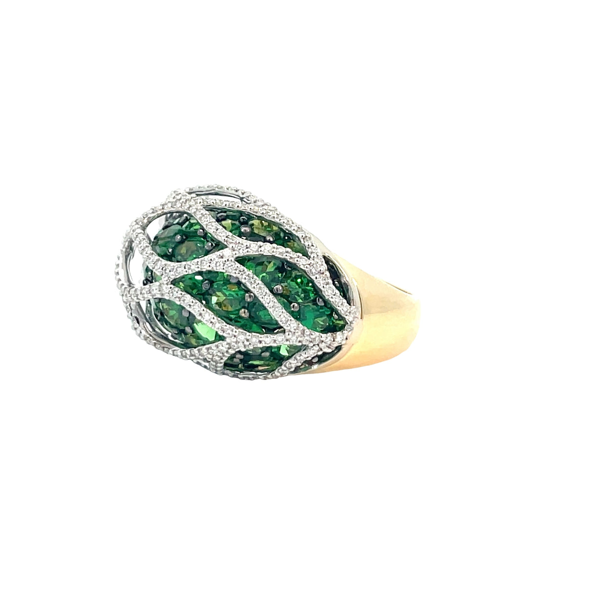 Yellow Gold with White Diamond and Tsavorite Ring