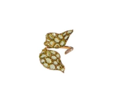 Yellow Gold with White Diamond & Peridot Ring from Petal Collection