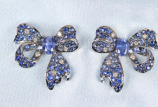 White Gold with White Diamond & Blue Sapphire Earrings