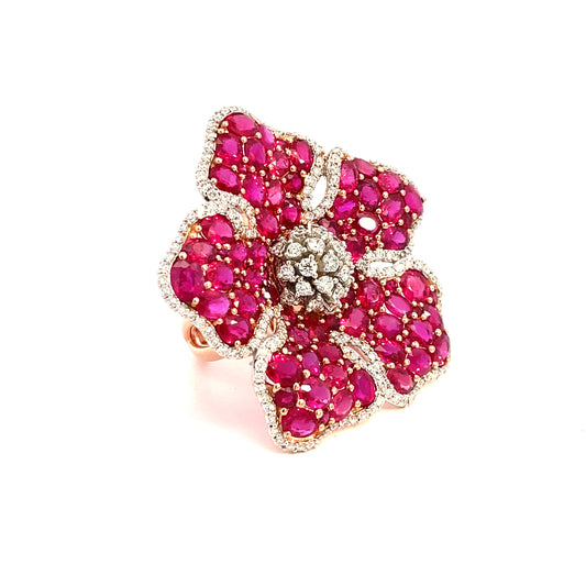 Rose Gold with Ruby and White Diamond Ring from Flower Collection
