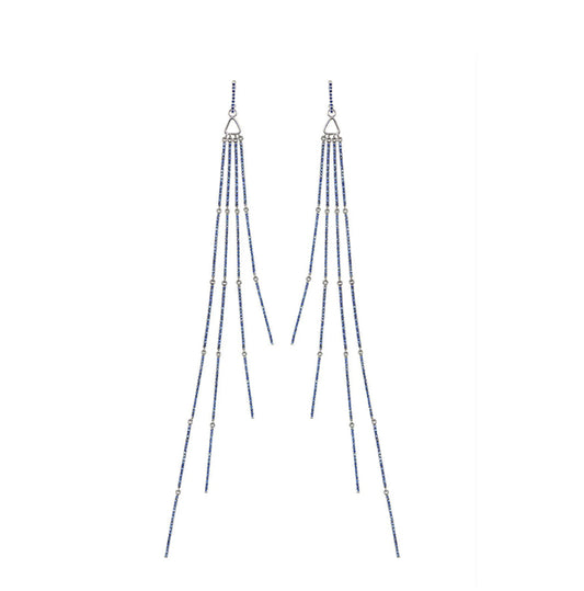 Rhodiumed White Gold with Blue Sapphire Earrings from Link Collection