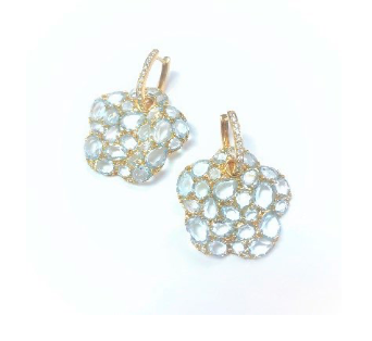 Rose Gold with White Diamond and Blue Topaz Earrings