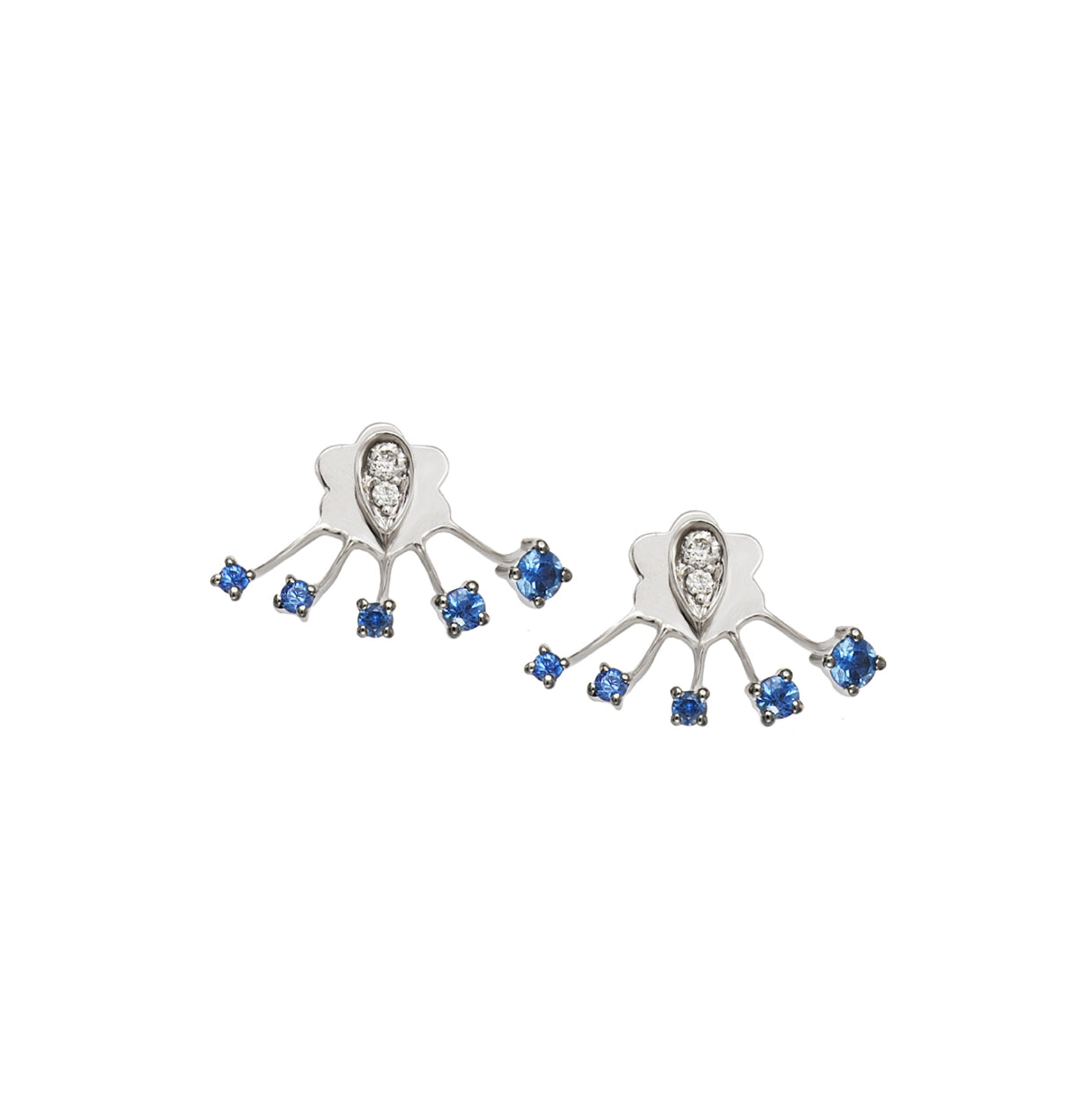 White Gold with White Diamond and Blue Sapphire Earrings from Eventail Collection