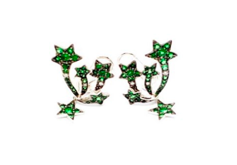 White Gold with White Diamond and Green Garnet Earrings from Star Collection