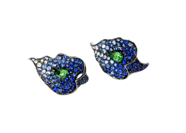 White Gold with Blue sapphire and Green Garnet Earrings