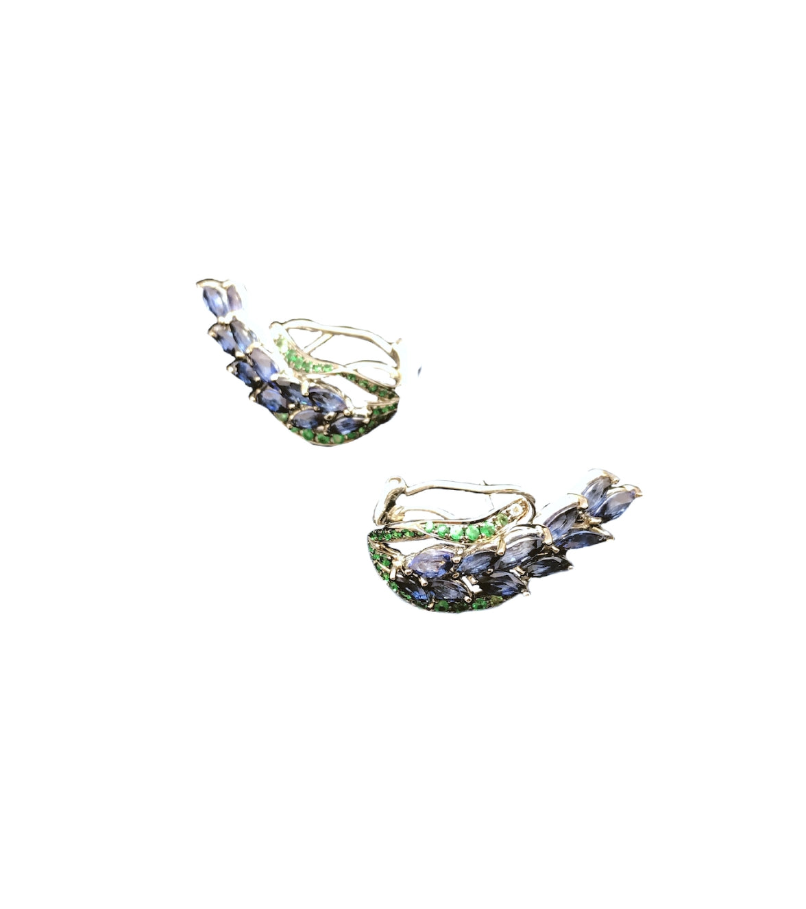 White Gold with Blue Sapphire and Green Garnet Earrings
