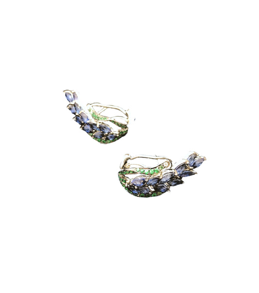 White Gold with Blue Sapphire and Green Garnet Earrings