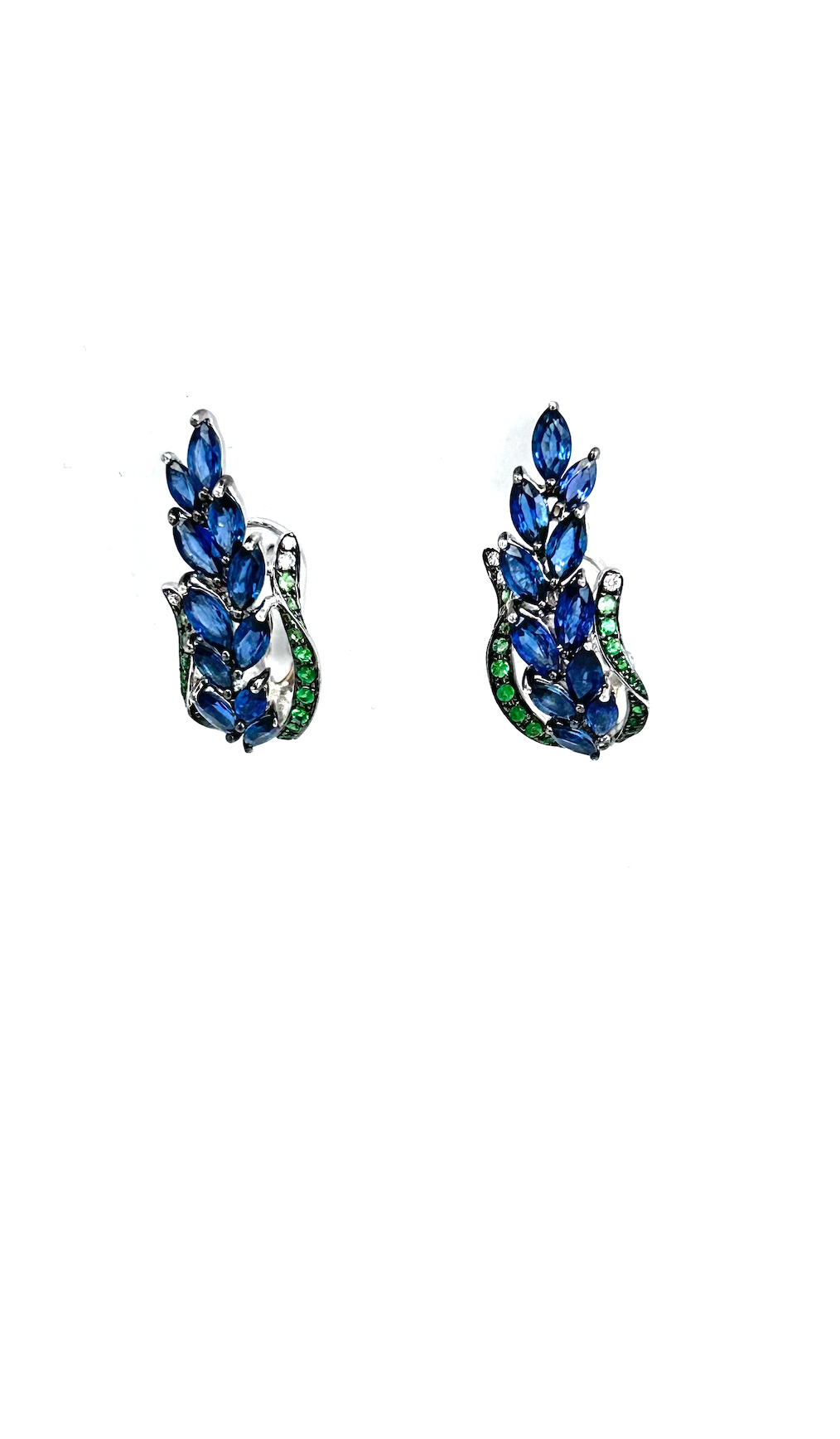 White Gold with Blue Sapphire and Green Garnet Earrings