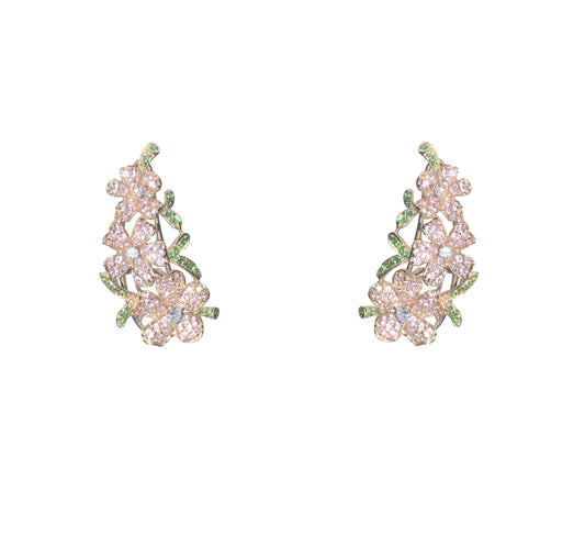 Rose Gold with White Diamond, Pink Sapphires & Green Garnet Earrings from Flowers Collection