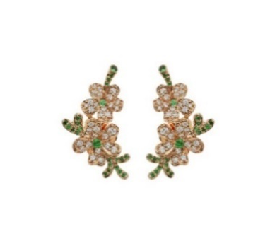 Rose Gold with White Diamond and Green Garnet Earrings from Flower Collection