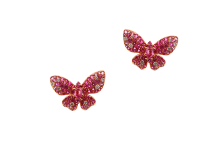 Rose Gold with White Diamond and Pink Sapphire Earrings from Butterflies Collection