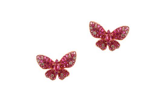 Rose Gold with White Diamond and Pink Sapphire Earrings from Butterflies Collection