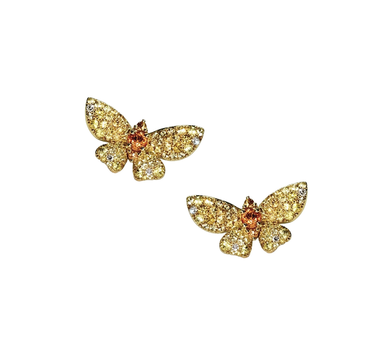 Yellow Gold with White Diamond & Yellow Sapphire Earrings from Butterflies Collection