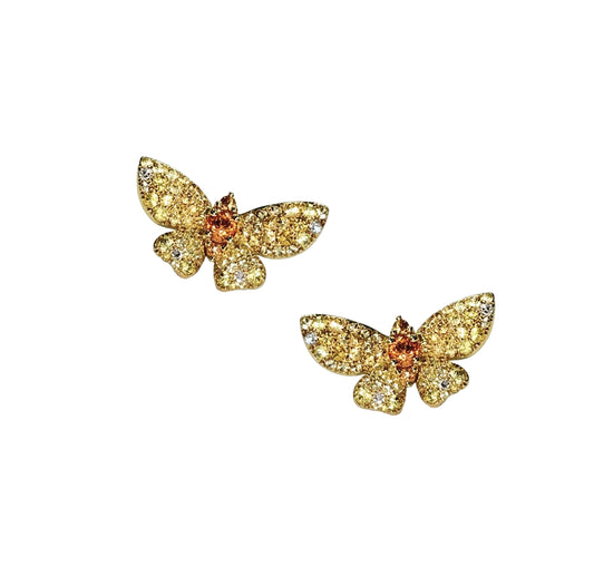 Yellow Gold with White Diamond & Yellow Sapphire Earrings from Butterflies Collection