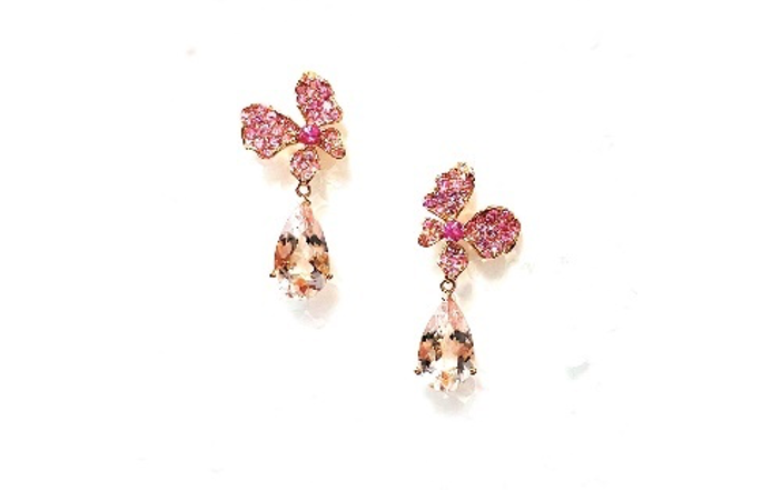 Rose Gold with White Diamond, Morganite and Pink Sapphire Earrings