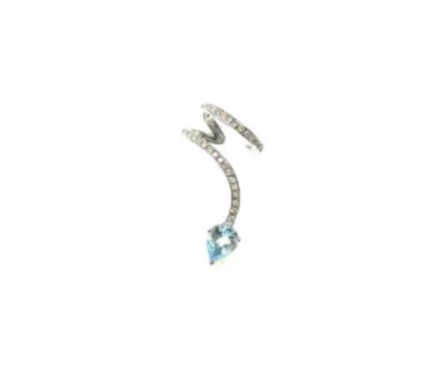 White Gold with White Diamond & Aquamarine  Ear Cuff from Flower Collection