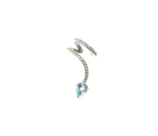 White Gold with White Diamond & Aquamarine  Ear Cuff from Flower Collection