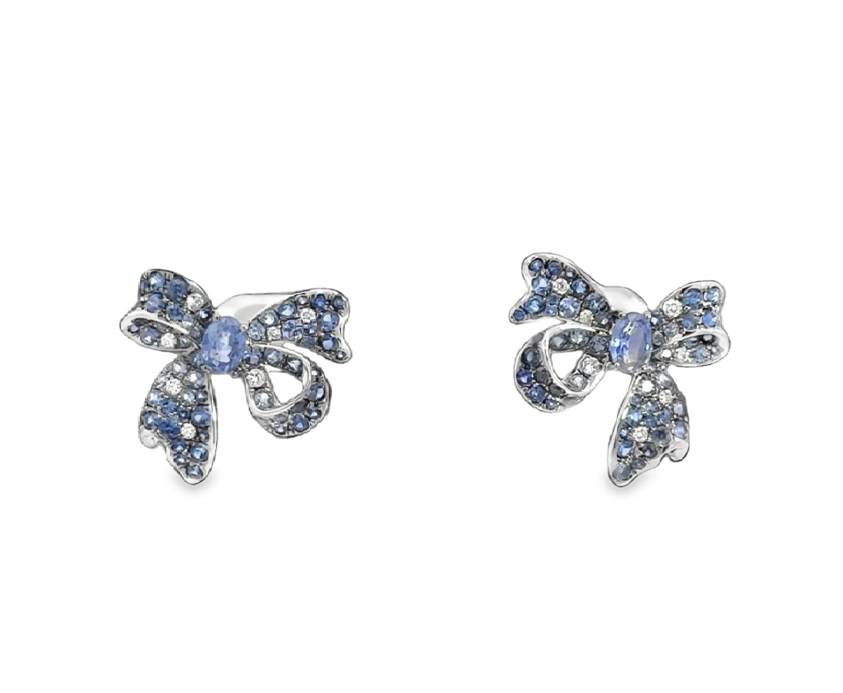 White Gold with White Diamond & Blue Sapphire Earrings