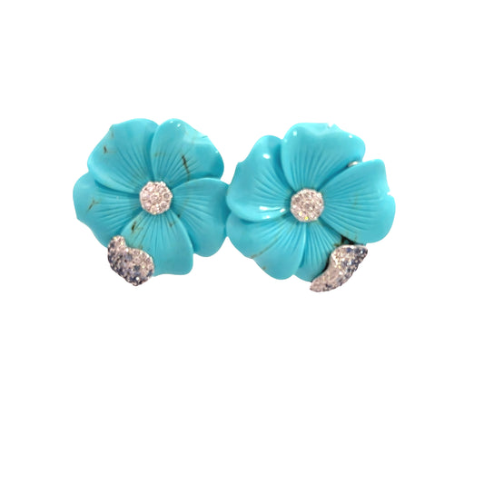 White Gold with White Diamond, Turquoise and Blue Sapphire from Flower Collection