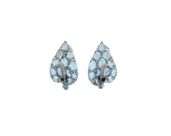 White Gold with White Diamond, Blue Sapphire and blue Topaz Earrings from Flower Collection