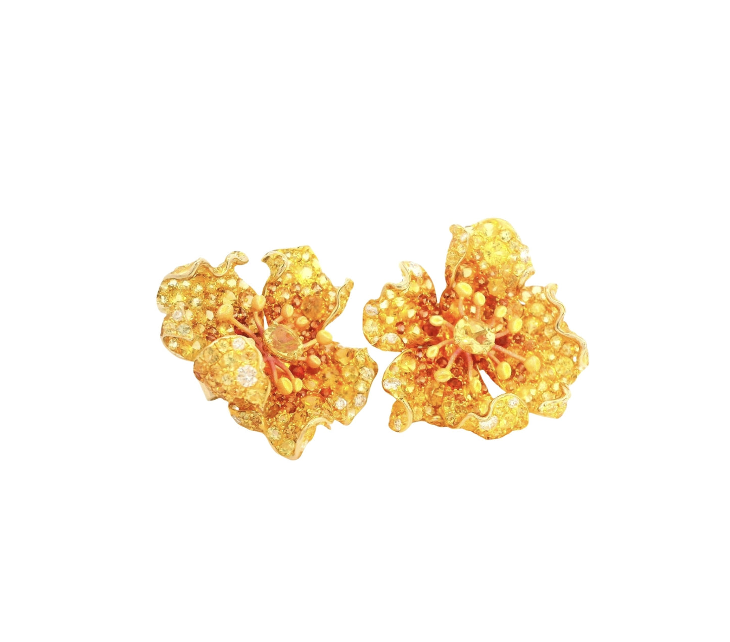 Yellow Gold withYellow Sapphire & Quartz & White Diamond Earrings from Flowers Collection
