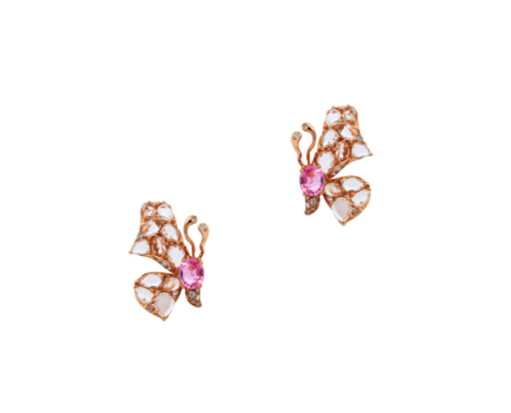 Rose Gold with White Diamond and Pink Sapphire Earrings from Butterflies Collection
