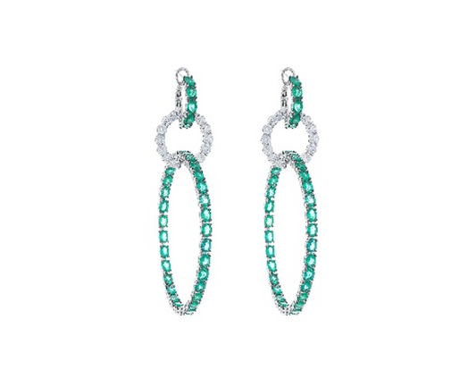 White Gold with White Diamond and Emerald Earrings from Hoops Collection