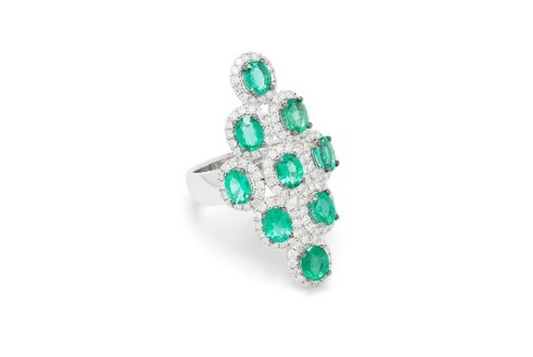 White Gold with White Diamond and Emerald Ring