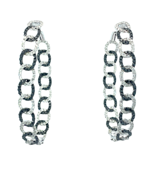 White Gold with White Diamond and Black Sapphire Earrings from Hoops Collection