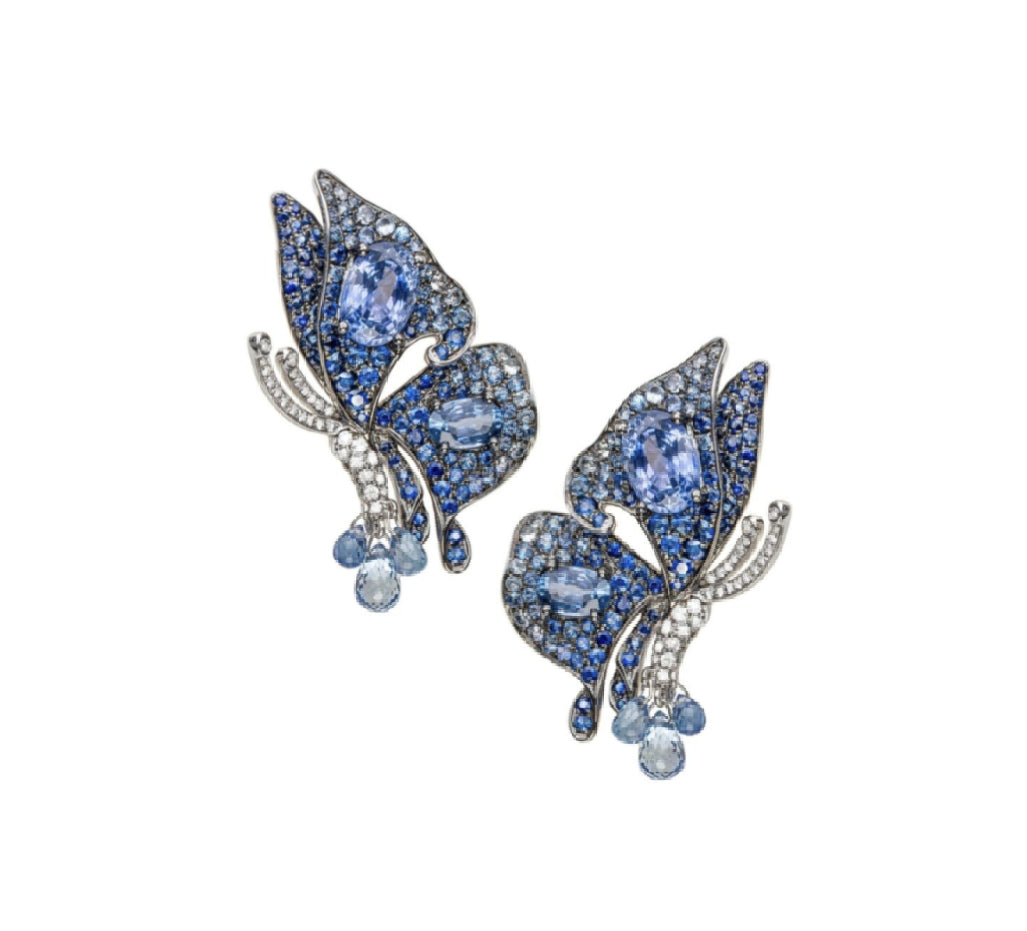White Gold with White Diamond & Blue Sapphire Earrings from Butterflies Collection