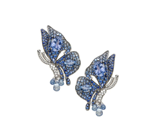 White Gold with White Diamond & Blue Sapphire Earrings from Butterflies Collection