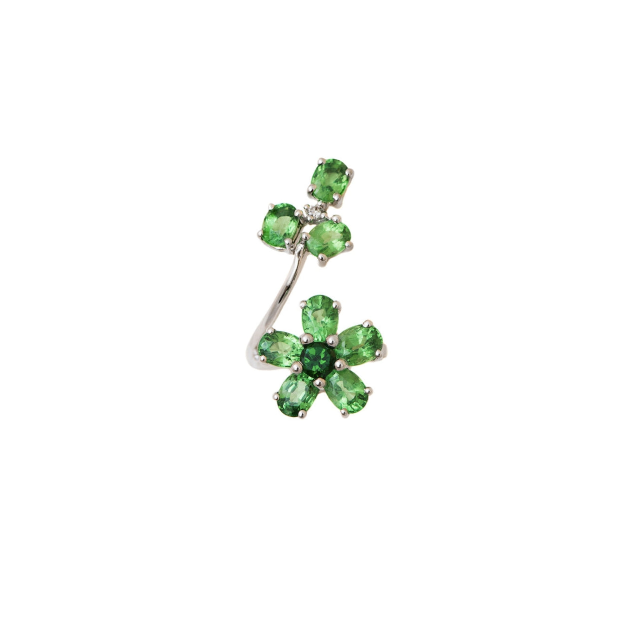 White Gold with Green Garnet and White Diamond Ear Cuff from Flowers Collection