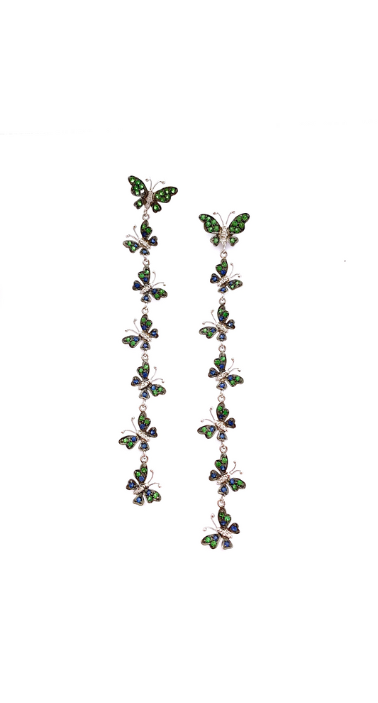 White Gold with White Diamond, Blue Sapphire and Green Garnet Earrings from Butterflies Collection