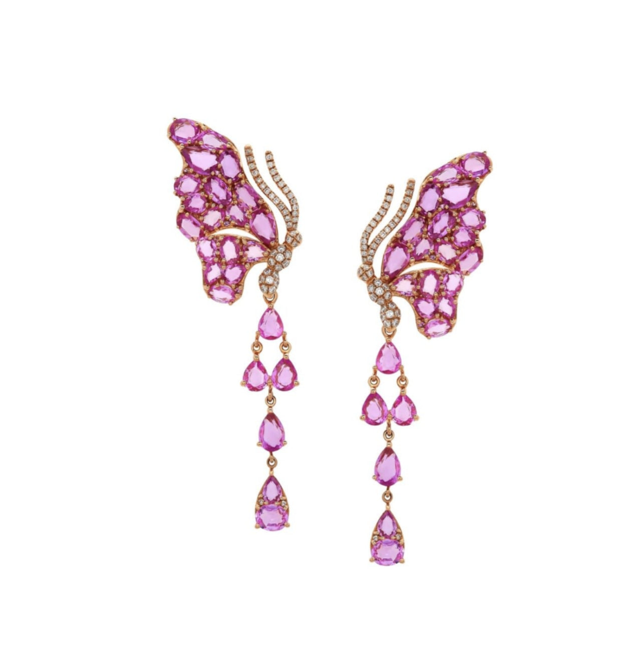 Rose Gold with White Diamond & Pink Sapphire Earrings from Butterflies Collection